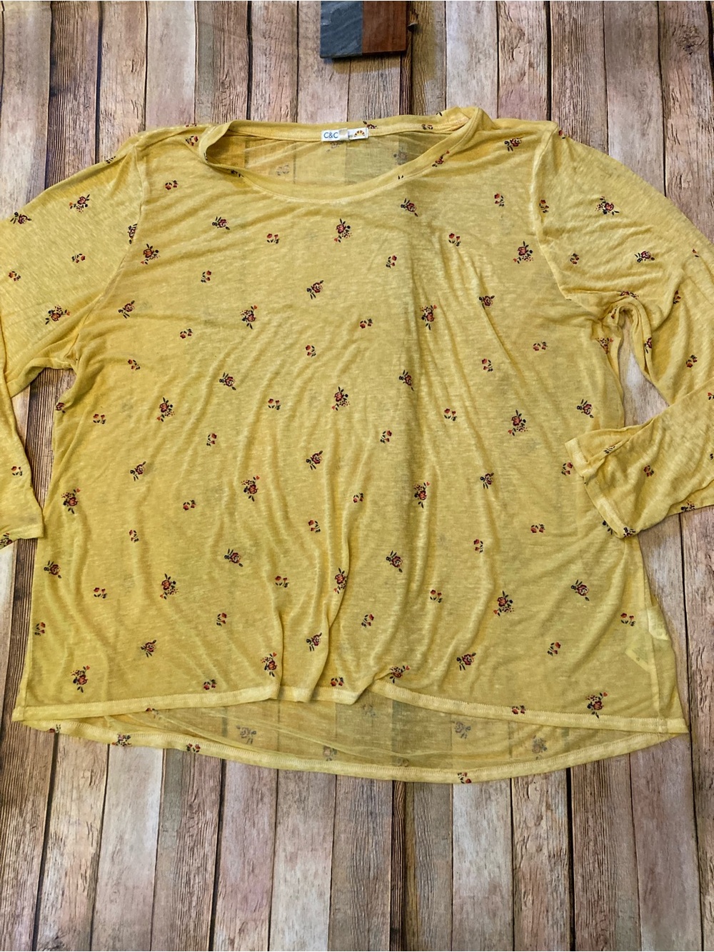 C&C California Yellow Floral Long Sleeve Tee SPOTS
